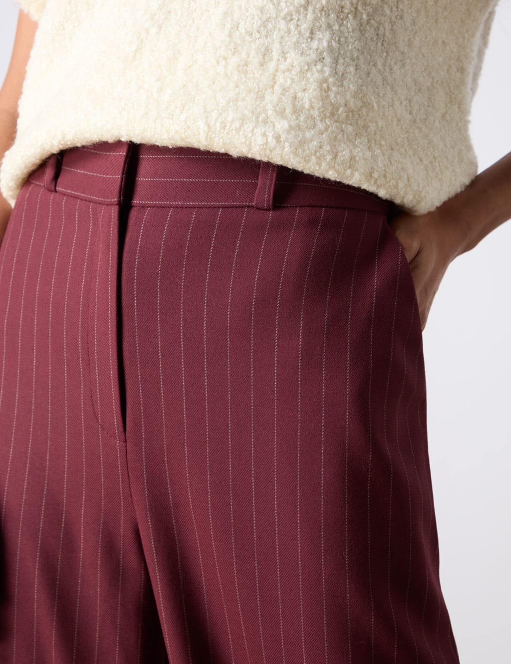 Red pinstripe trousers top