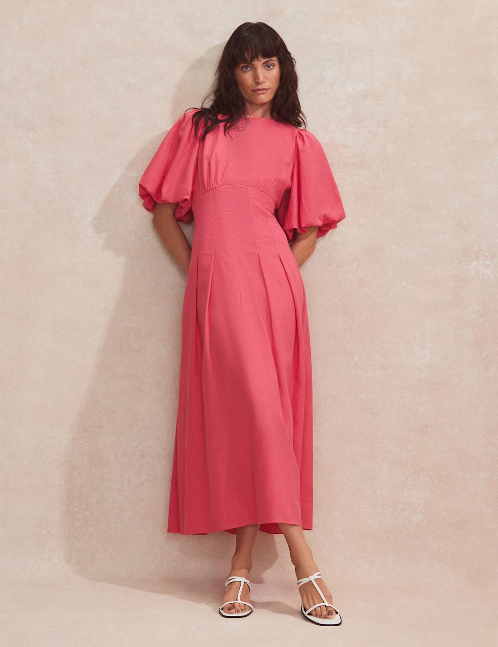 Linen Rich Pleated Midaxi Waisted Dress 2 of 5