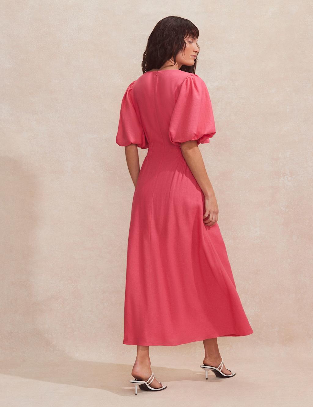 Linen Rich Pleated Midaxi Waisted Dress 3 of 5