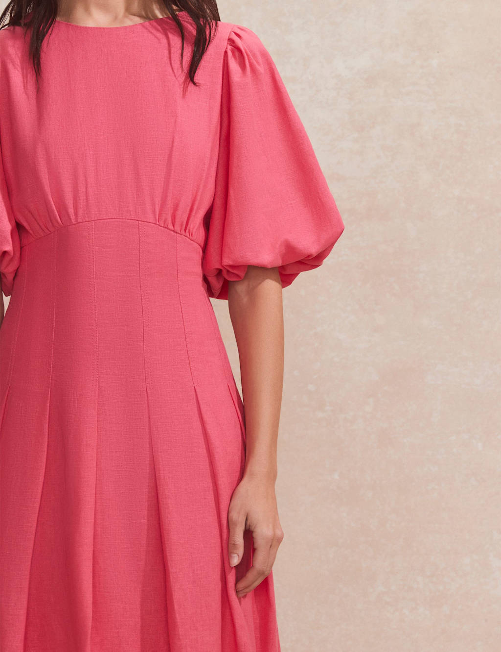 Linen Rich Pleated Midaxi Waisted Dress 4 of 5