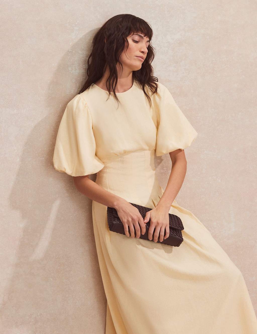 Linen Rich Pleated Midaxi Waisted Dress 3 of 4