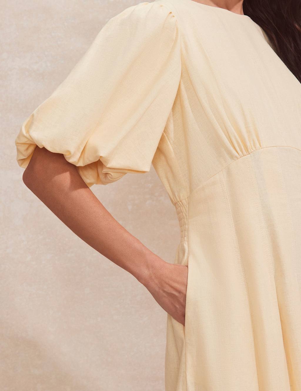 Linen Rich Pleated Midaxi Waisted Dress 4 of 4