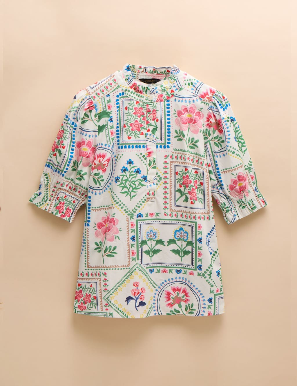 Pure Cotton Floral Frill Neck Puff Sleeve Blouse 2 of 7
