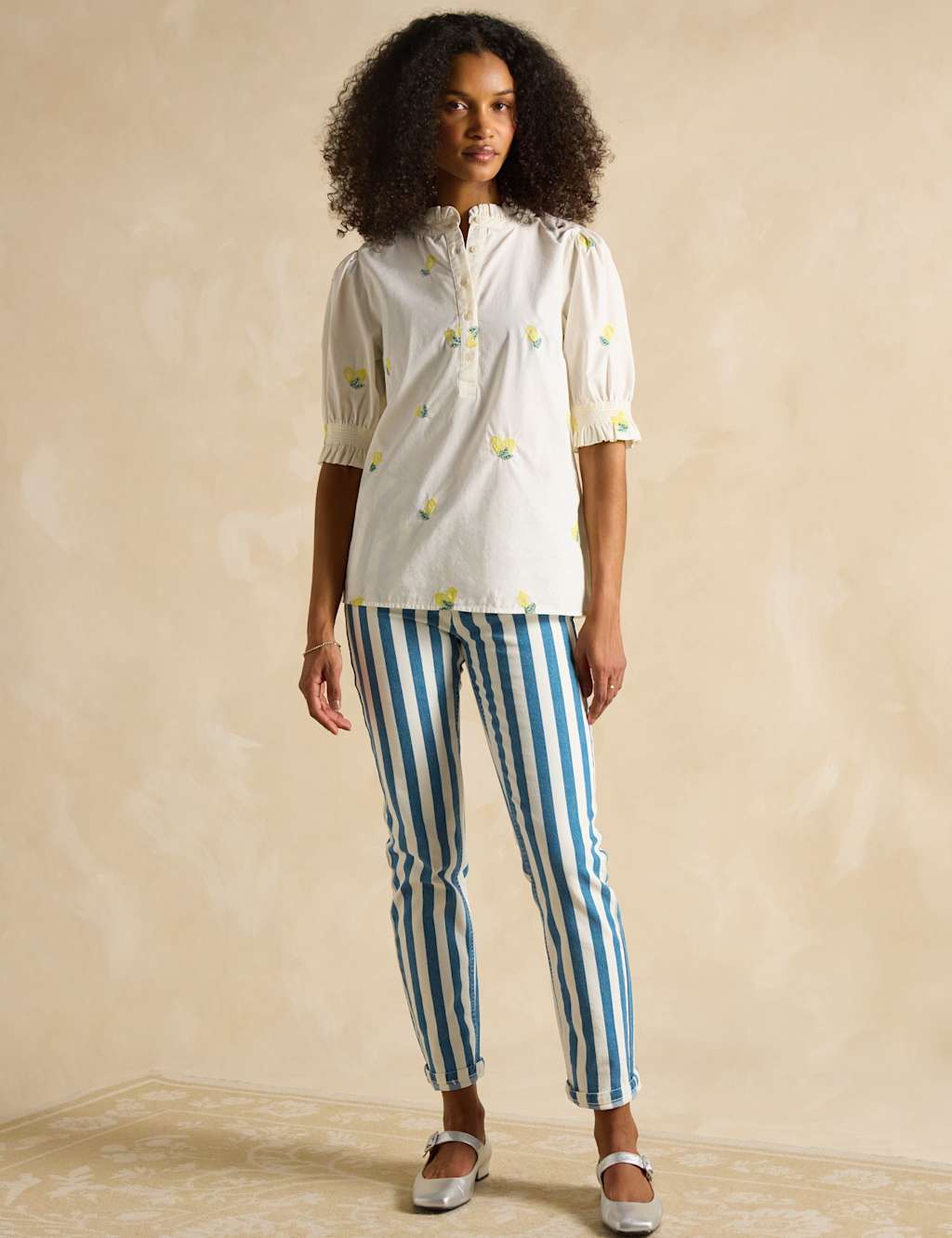 Pure Cotton Embroidered Puff Sleeve Blouse 3 of 6