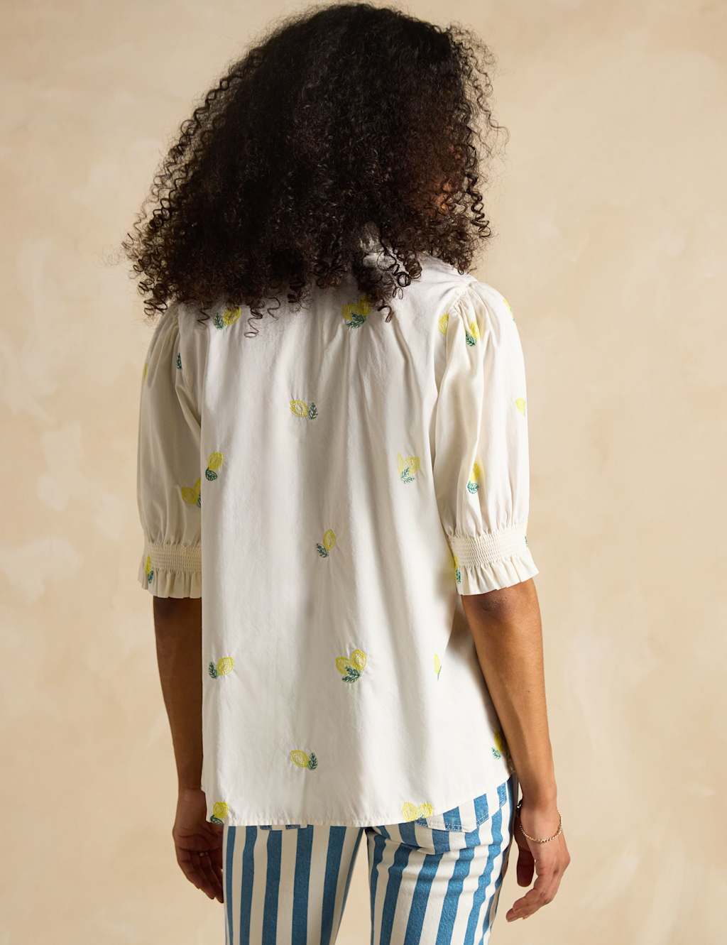 Pure Cotton Embroidered Puff Sleeve Blouse 4 of 6