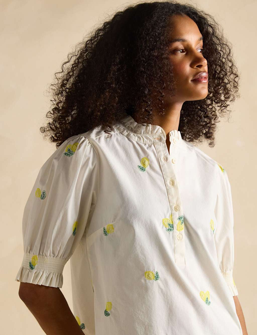Pure Cotton Embroidered Puff Sleeve Blouse 5 of 6