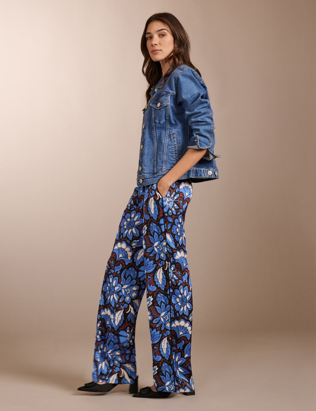 Floral Elasticated Waist Wide Leg Trousers 1 of 5