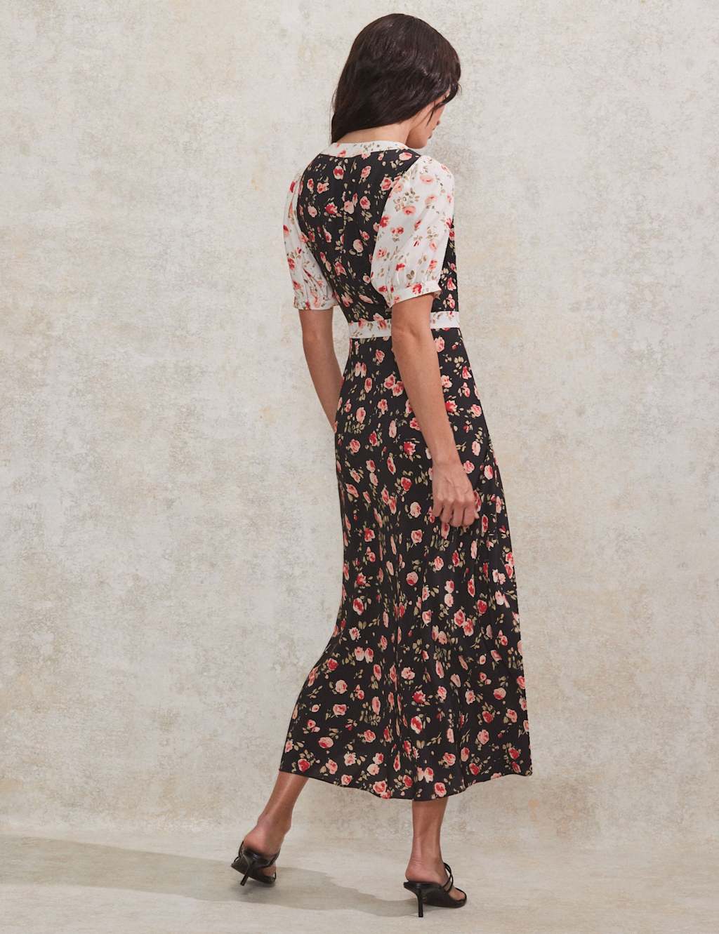 Ditsy Floral Tie Neck Midi Tea Dress 3 of 4