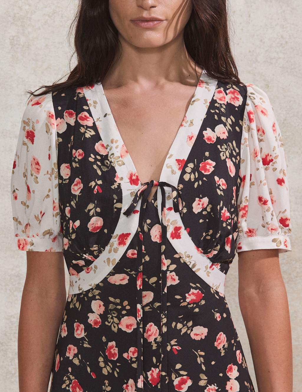 Ditsy Floral Tie Neck Midi Tea Dress 4 of 4
