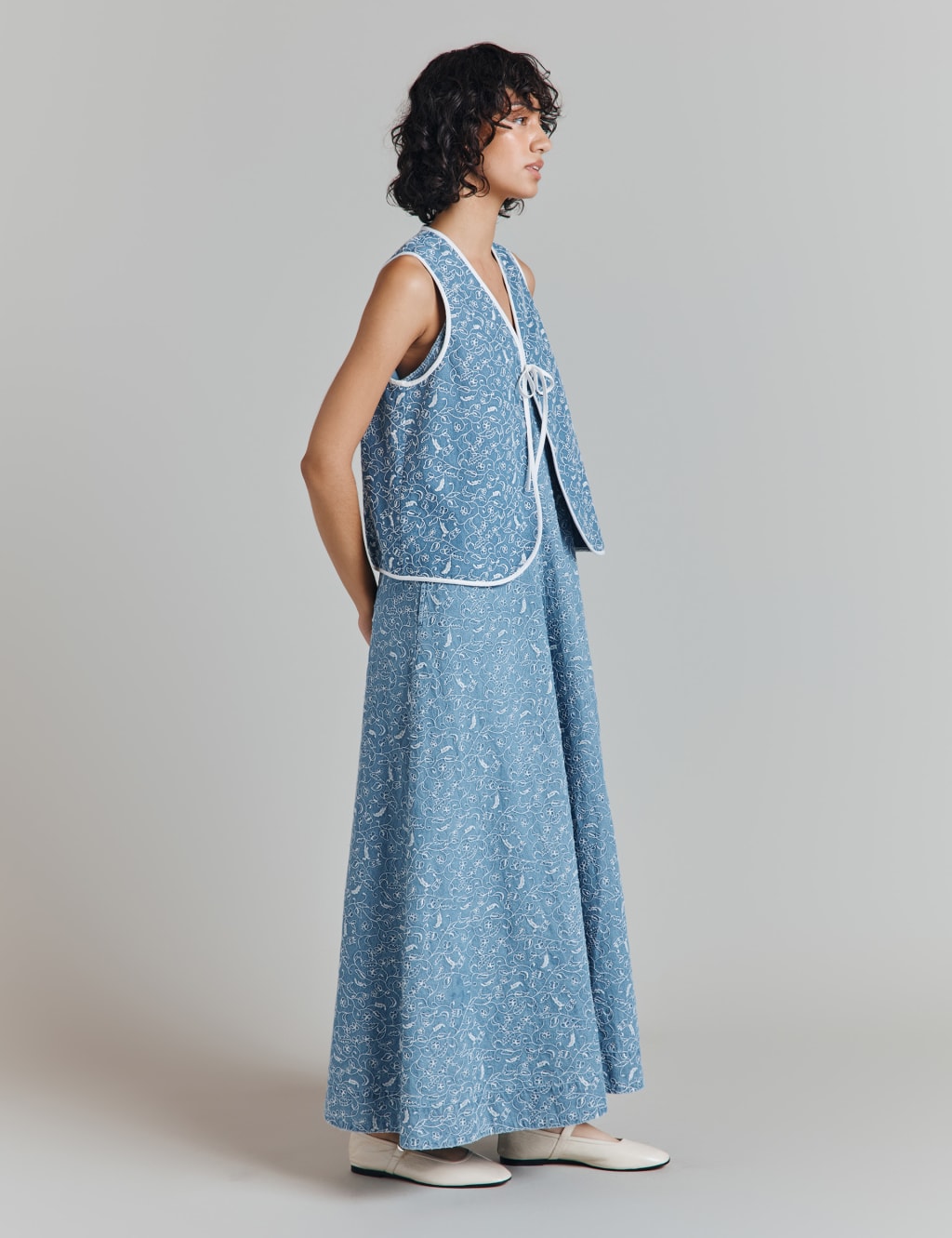 Pure Cotton Embroidered Collarless Waistcoat 5 of 5