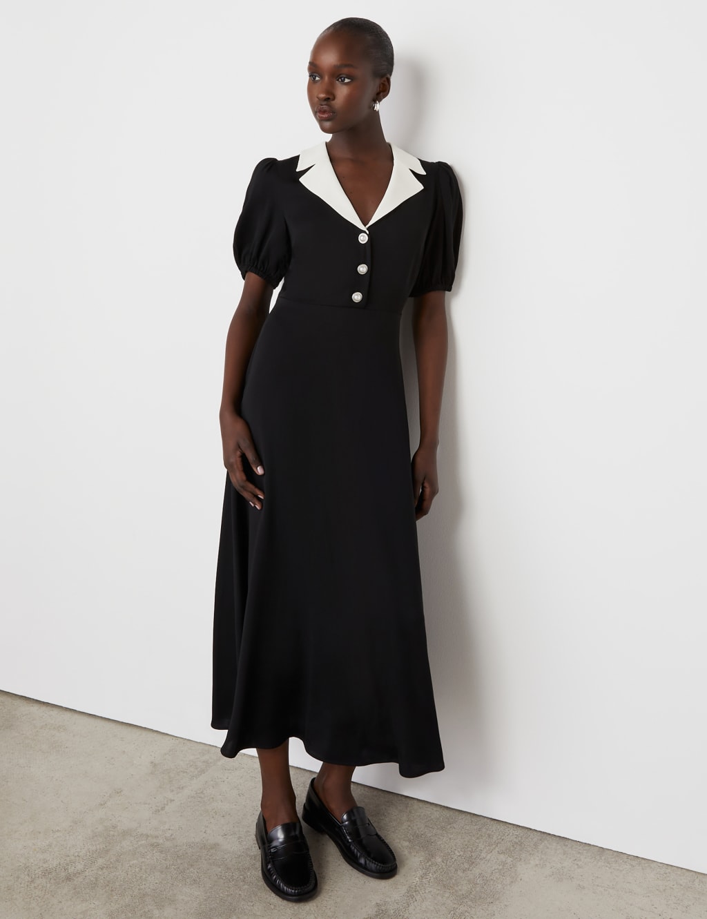 Crepe Collared Midi Tea Dress 2 of 4