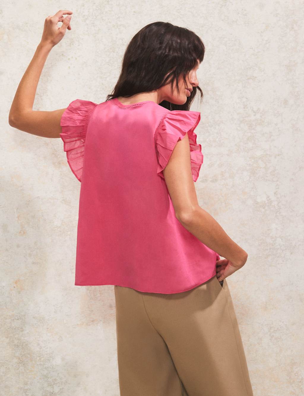 Pure Cotton V-Neck Frill Sleeve Relaxed Top 4 of 4