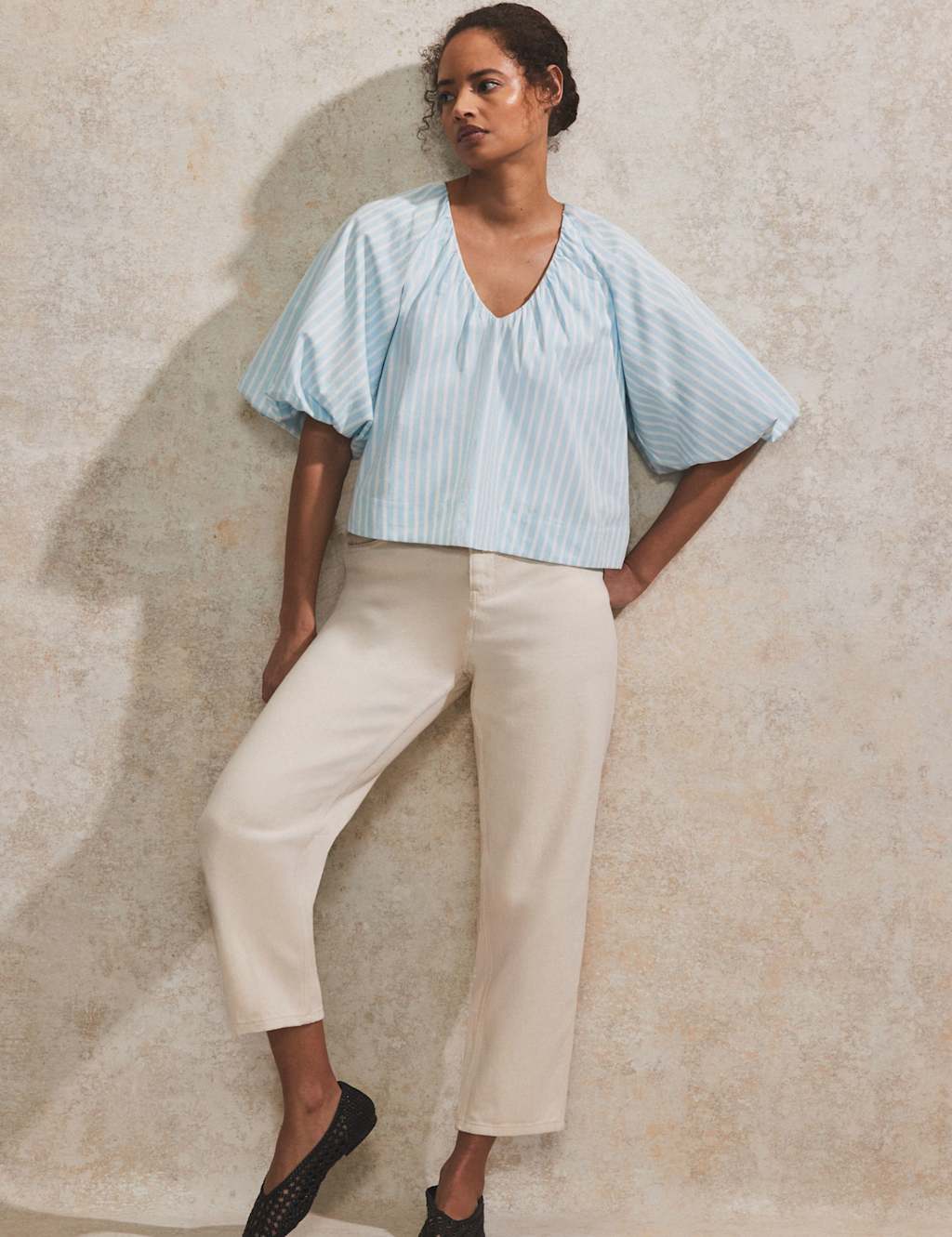 Pure Cotton Striped Puff Sleeve Blouse 2 of 4