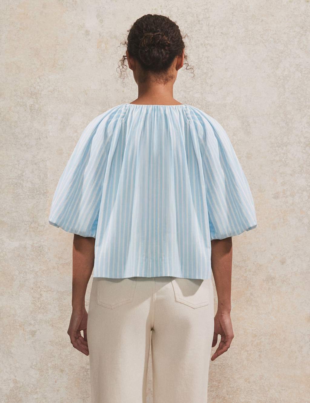 Pure Cotton Striped Puff Sleeve Blouse 3 of 4