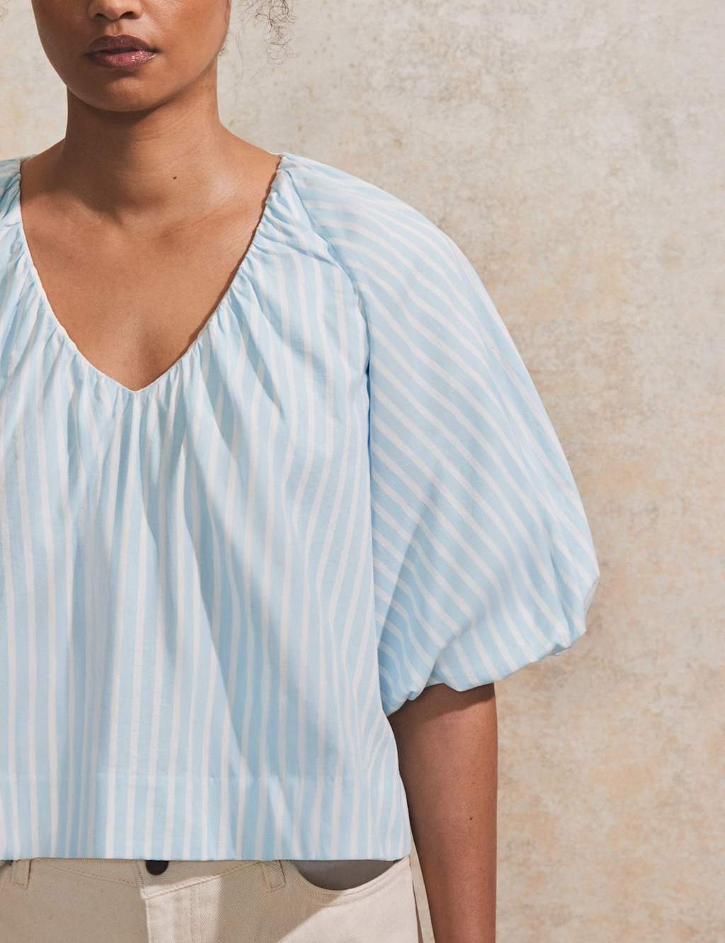 Pure Cotton Striped Puff Sleeve Blouse 4 of 4