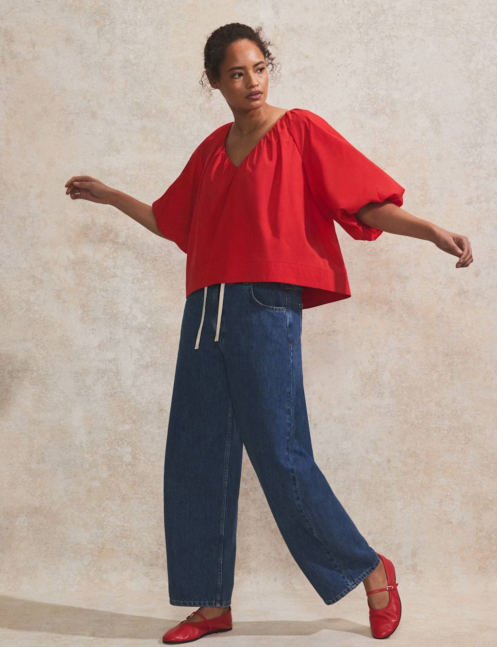 Pure Cotton V-Neck Puff Sleeve Top 2 of 5