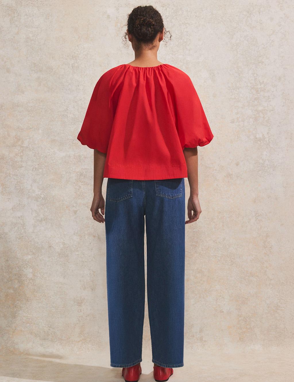 Pure Cotton V-Neck Puff Sleeve Top 3 of 5