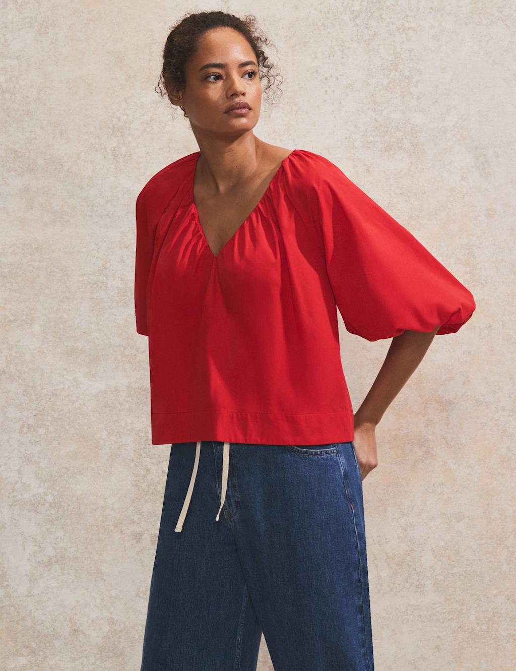 Pure Cotton V-Neck Puff Sleeve Top 4 of 5