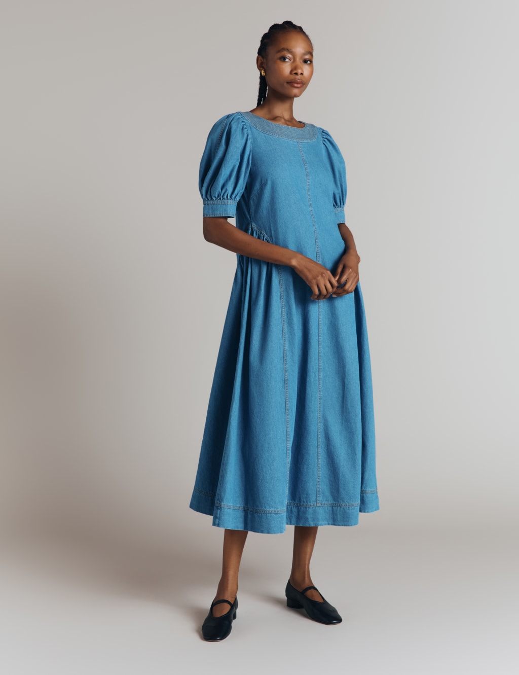 Denim Puff Sleeve Midaxi Tea Dress 4 of 5