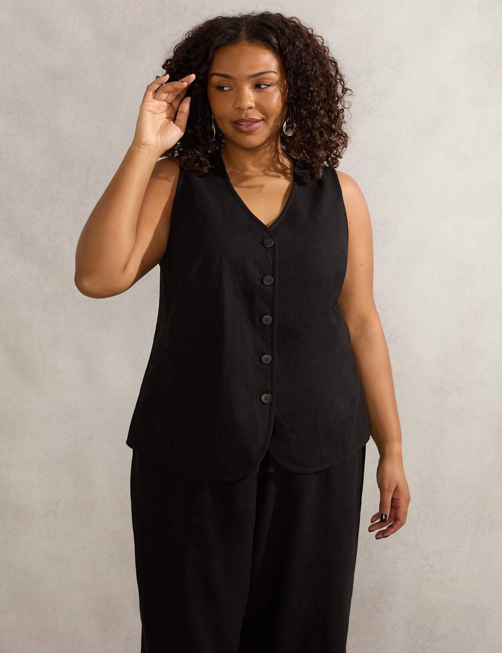 Linen Blend Button Through Waistcoat 2 of 4