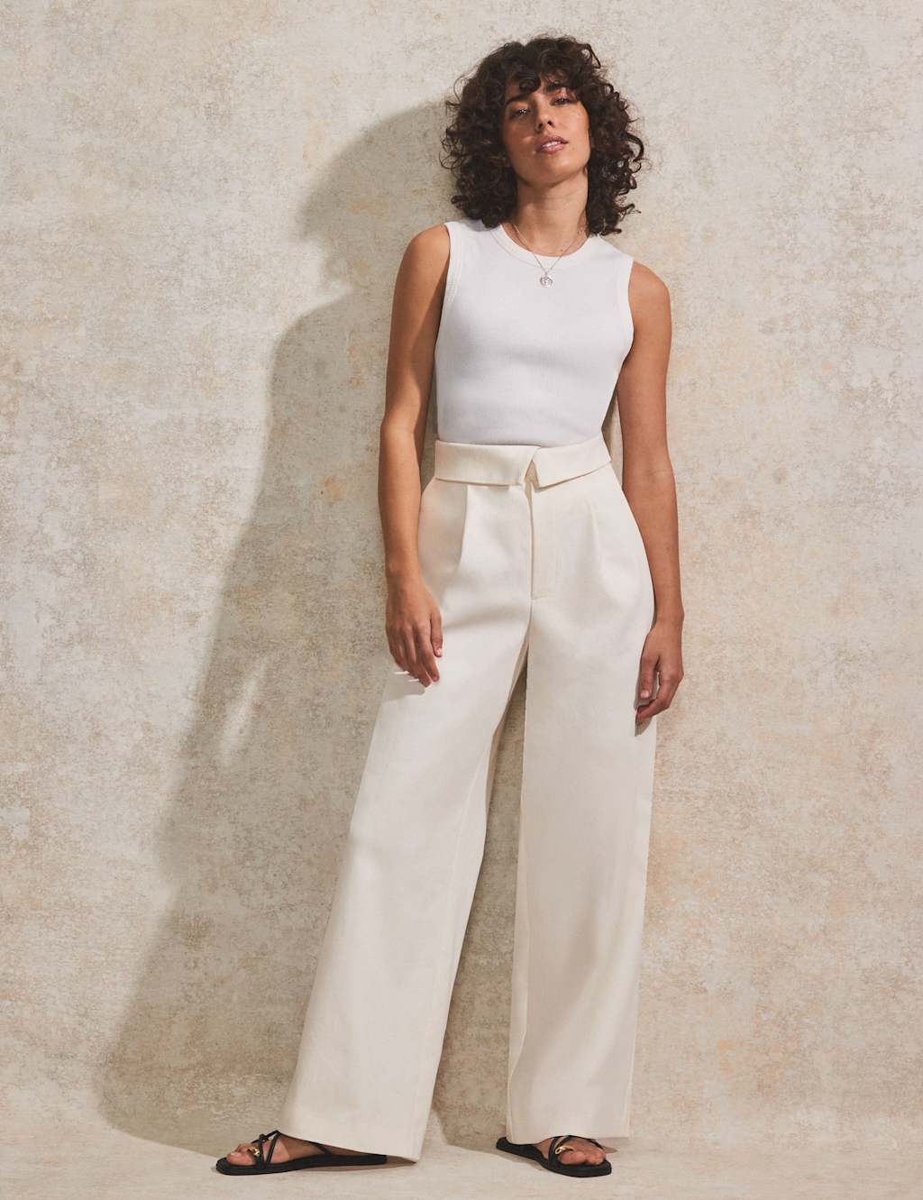 Cotton Rich Folded Waist Wide Leg Trousers 2 of 4