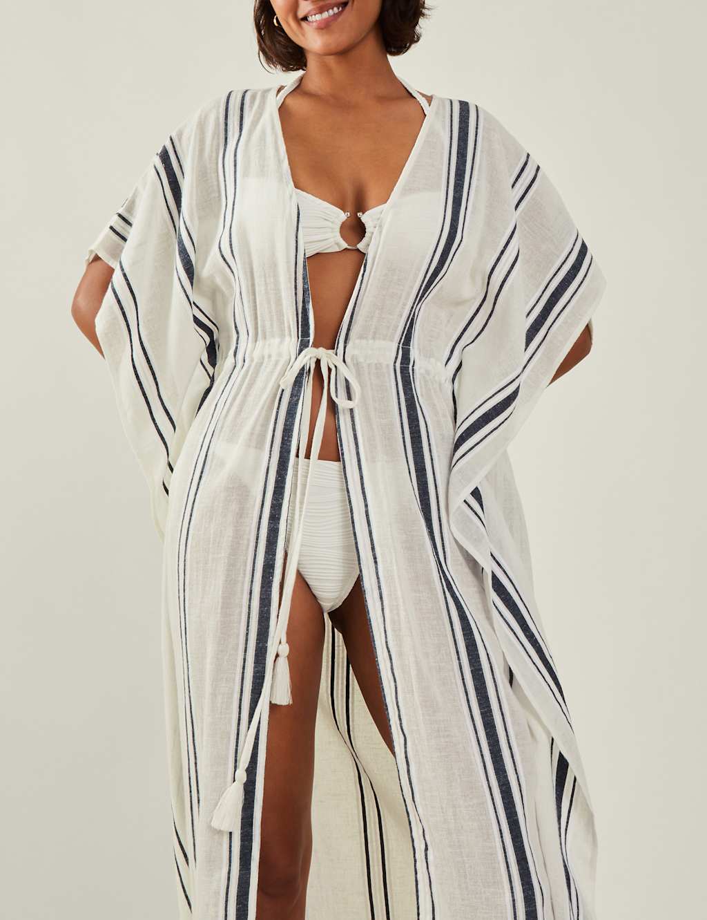 Pure Cotton Striped Beach Cover Up Kaftan 4 of 4