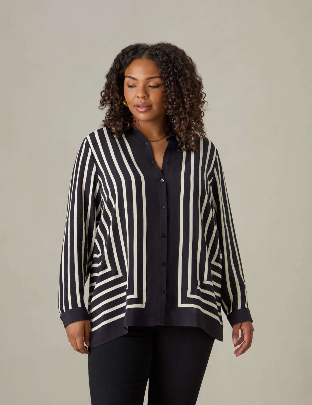 Striped Collared V Neck Shirt Live Unlimited London M S