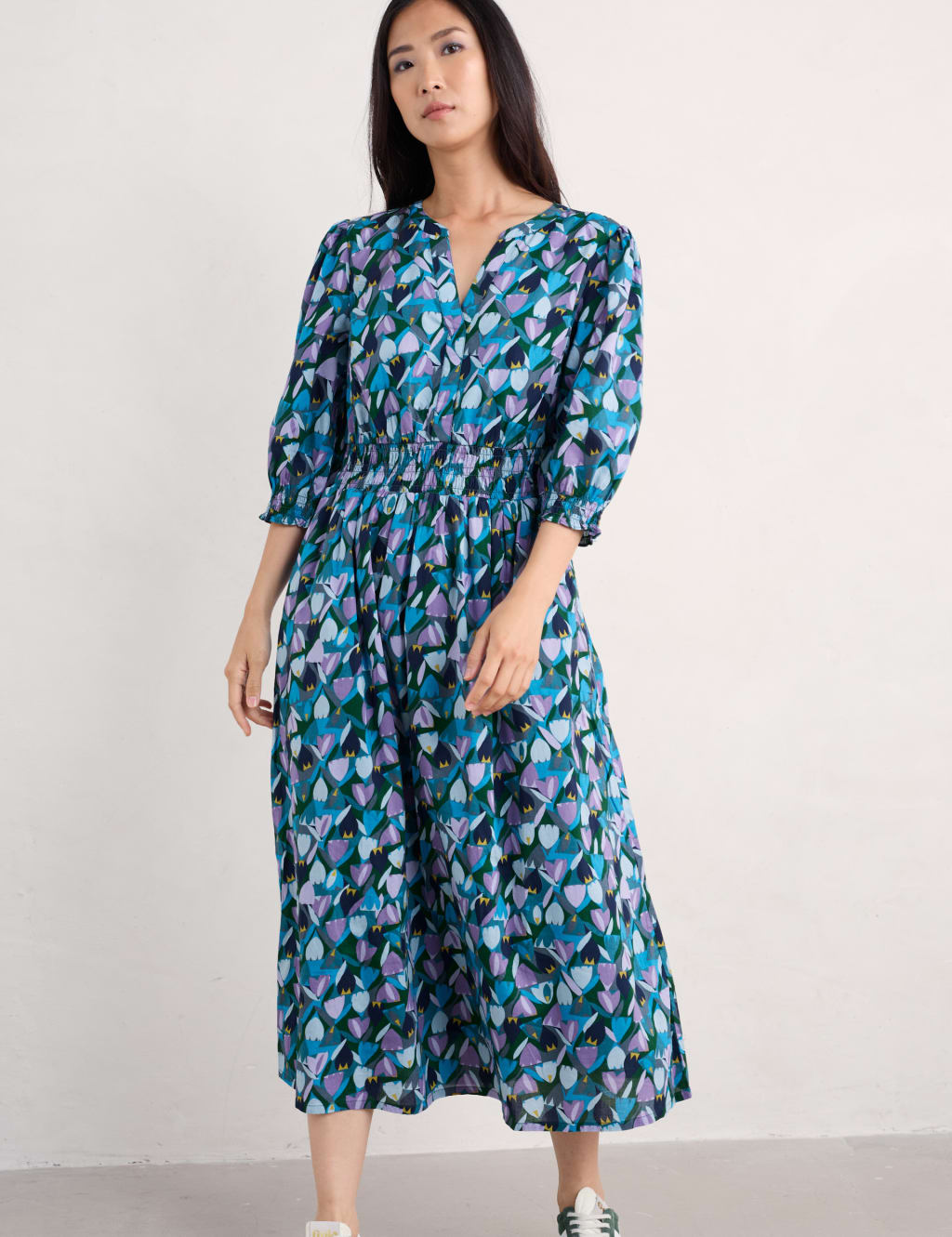 Pure Cotton Floral Midaxi Waisted Dress 4 of 4