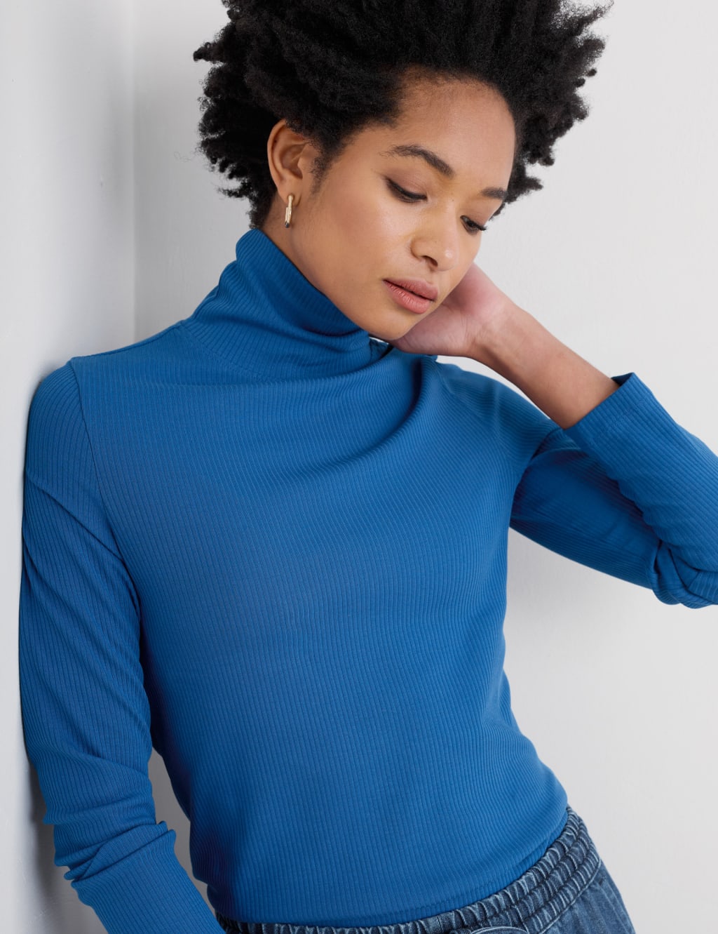 Cotton Rich Ribbed Roll Neck Slim Fit Top 3 of 4