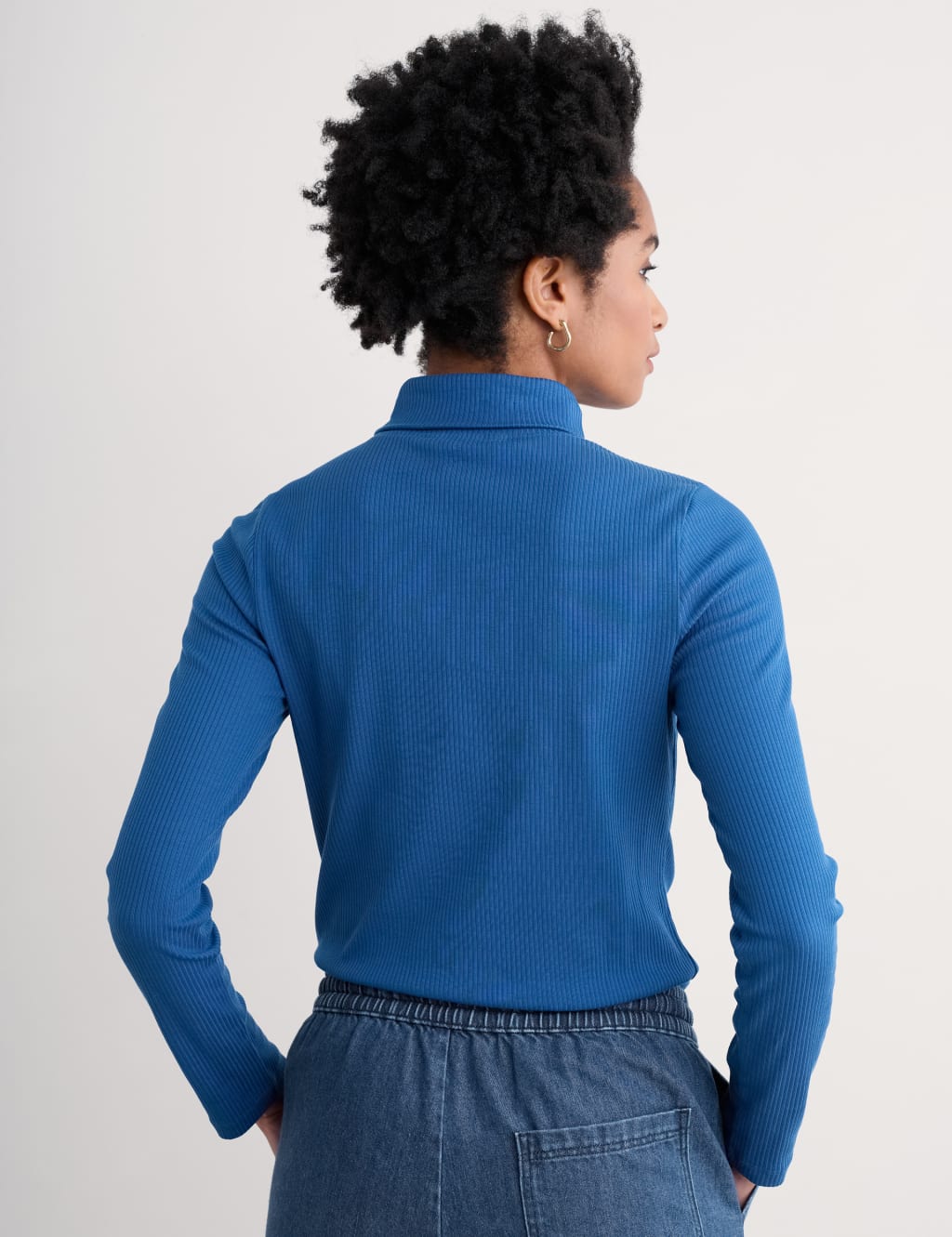 Cotton Rich Ribbed Roll Neck Slim Fit Top 4 of 4
