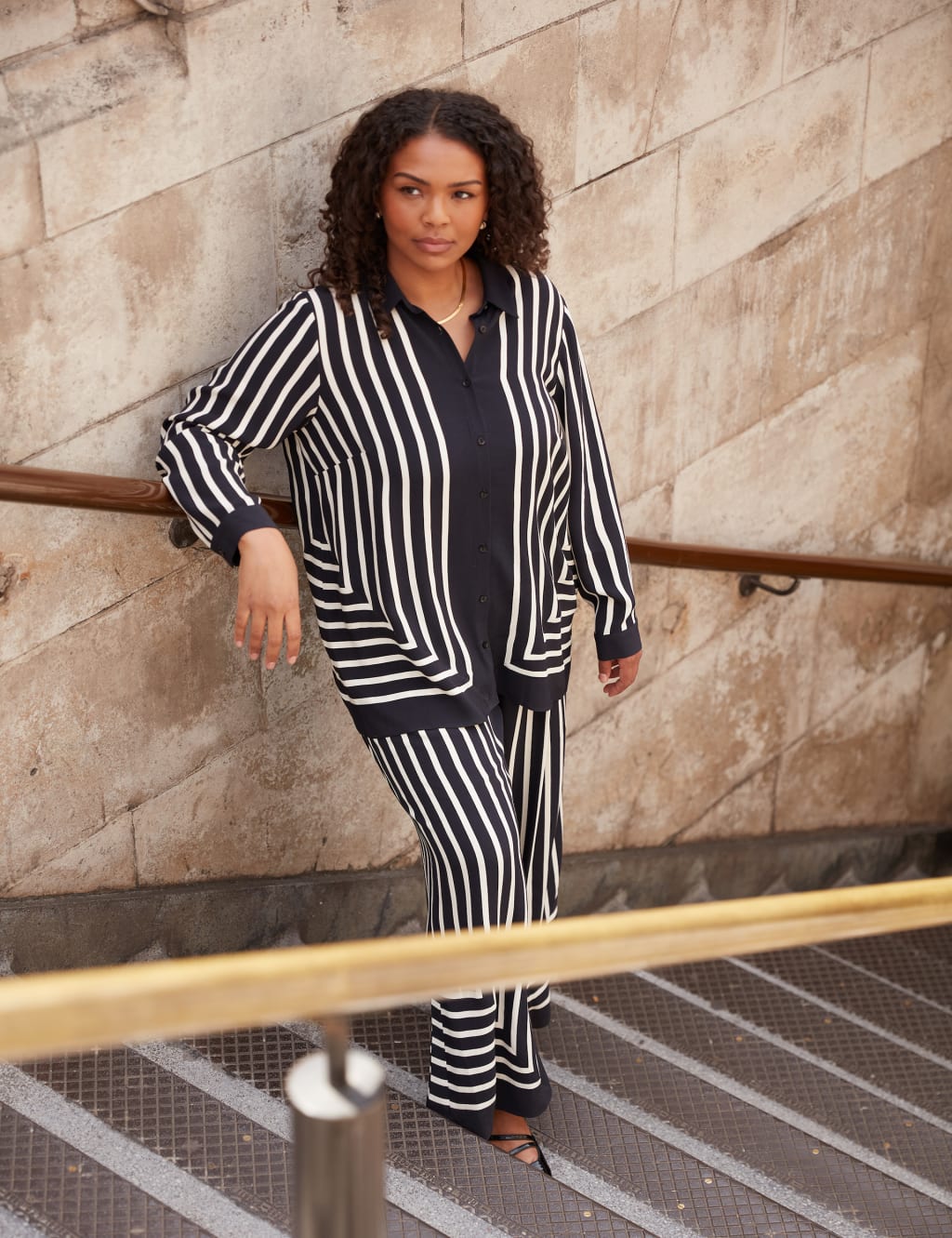 Curve Mono Stripe Wide Leg Trousers