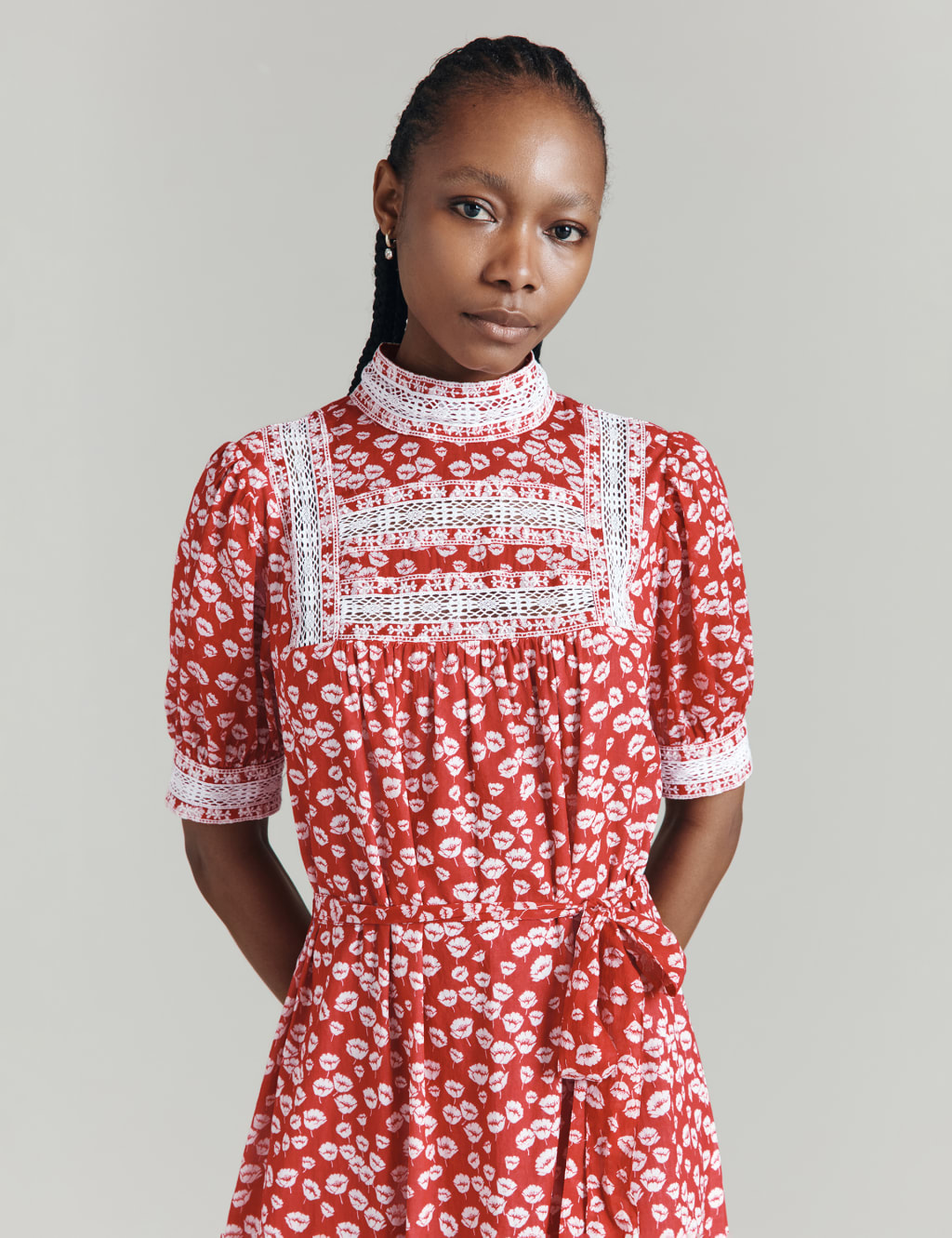 Pure Cotton Ditsy Floral High Neck Dress Ghost M S