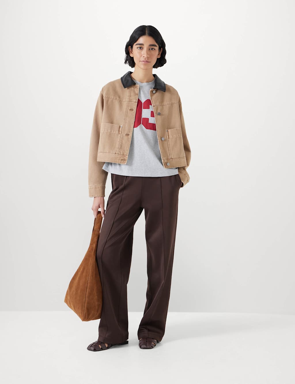 Pure Cotton Leather Collar Cropped Jacket 4 of 5