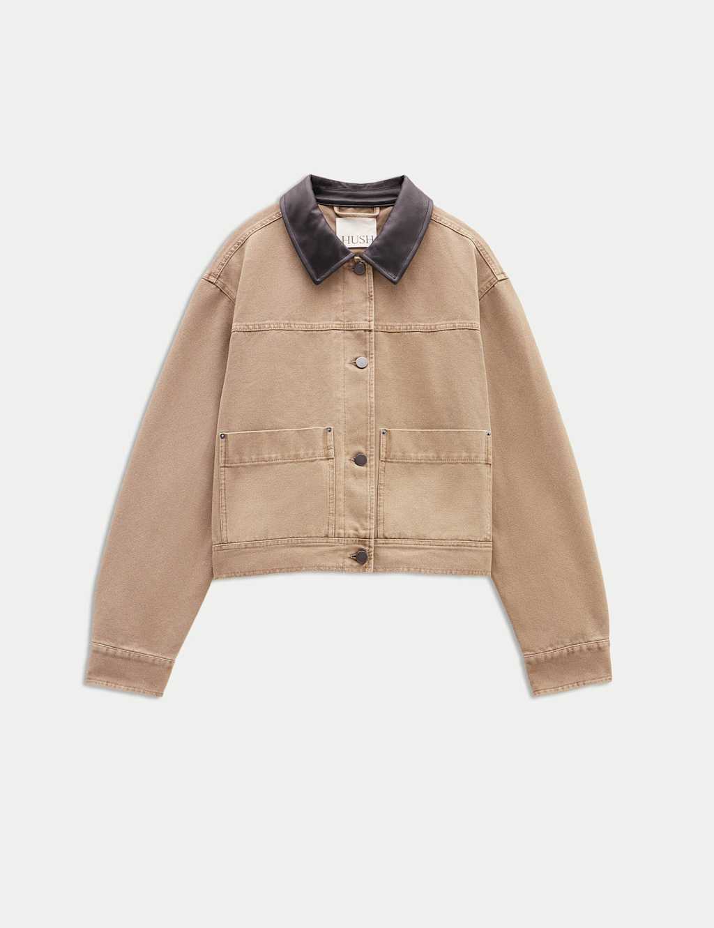 Pure Cotton Leather Collar Cropped Jacket 2 of 5