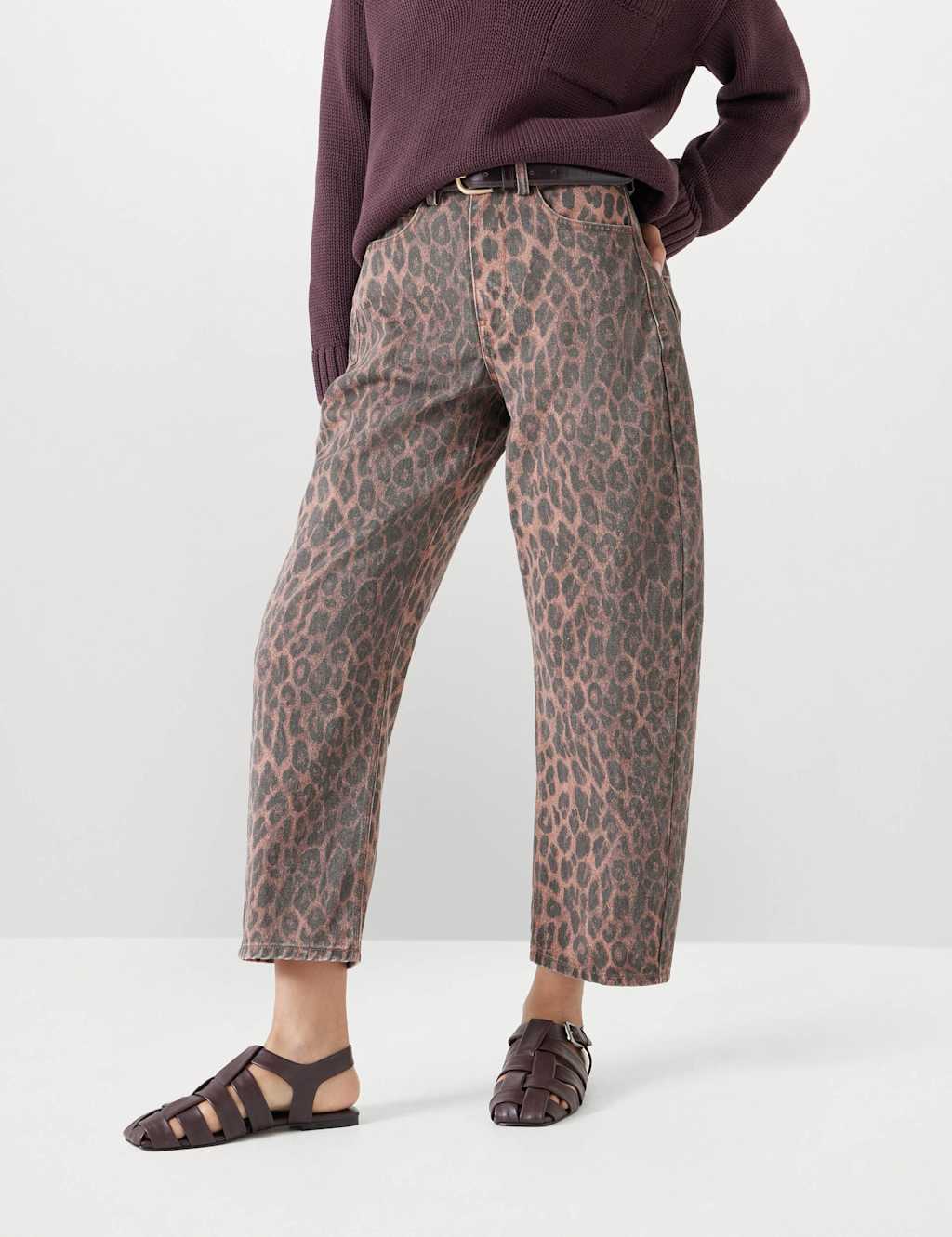 Pure Cotton Leopard Print Barrel Leg Jeans 3 of 5