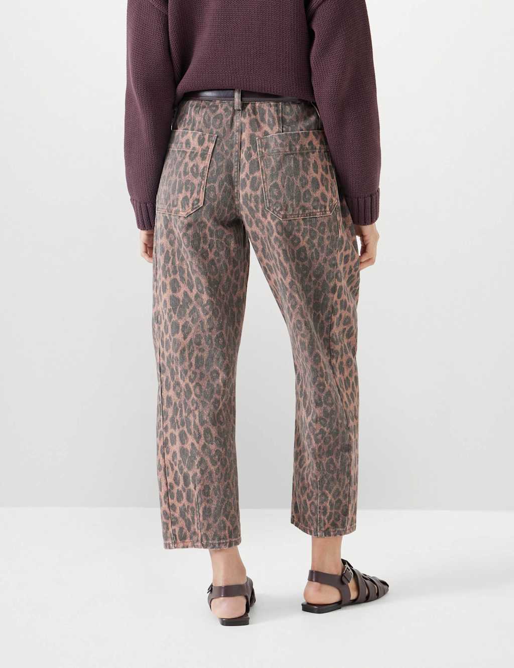 Pure Cotton Leopard Print Barrel Leg Jeans 4 of 5