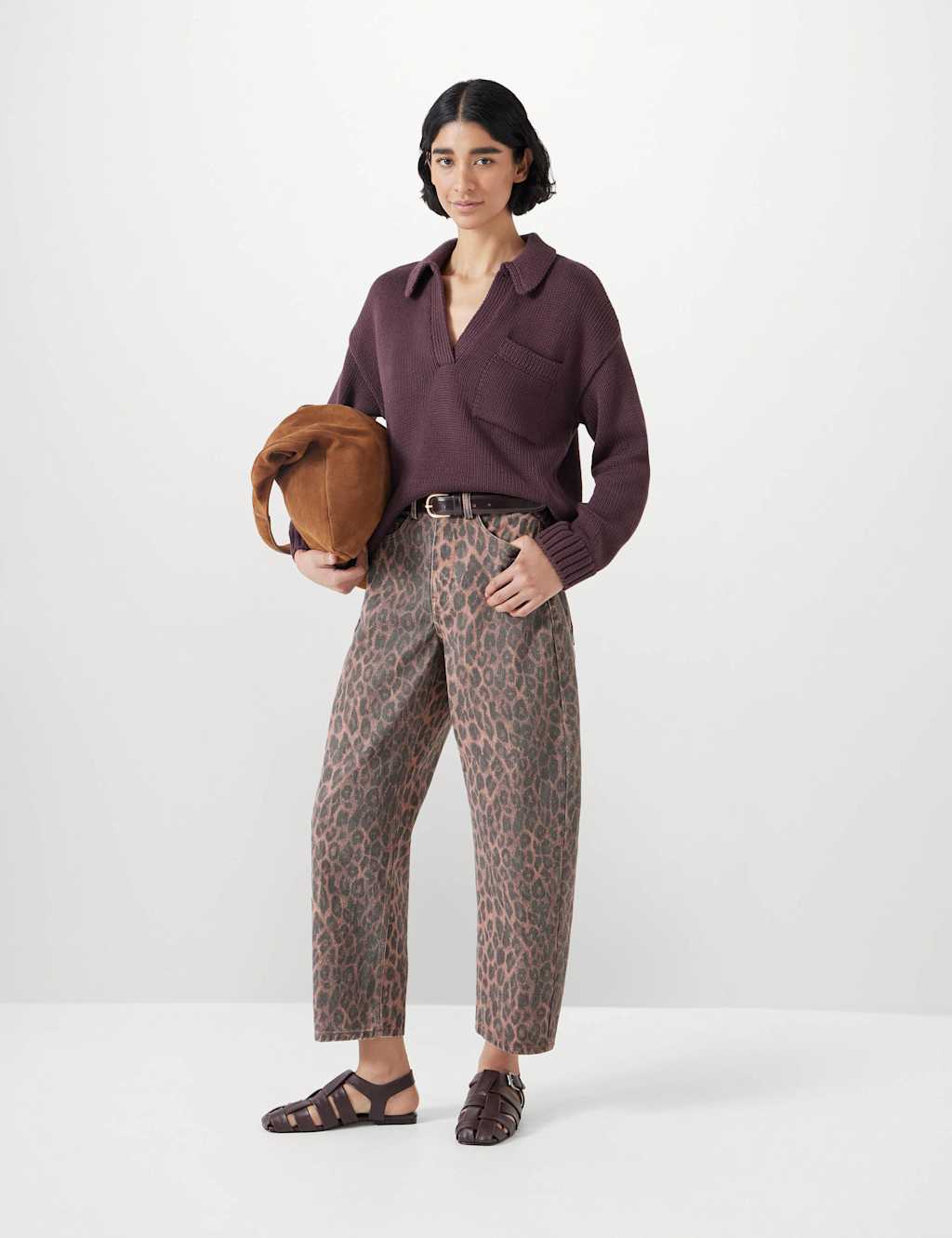Pure Cotton Leopard Print Barrel Leg Jeans 5 of 5