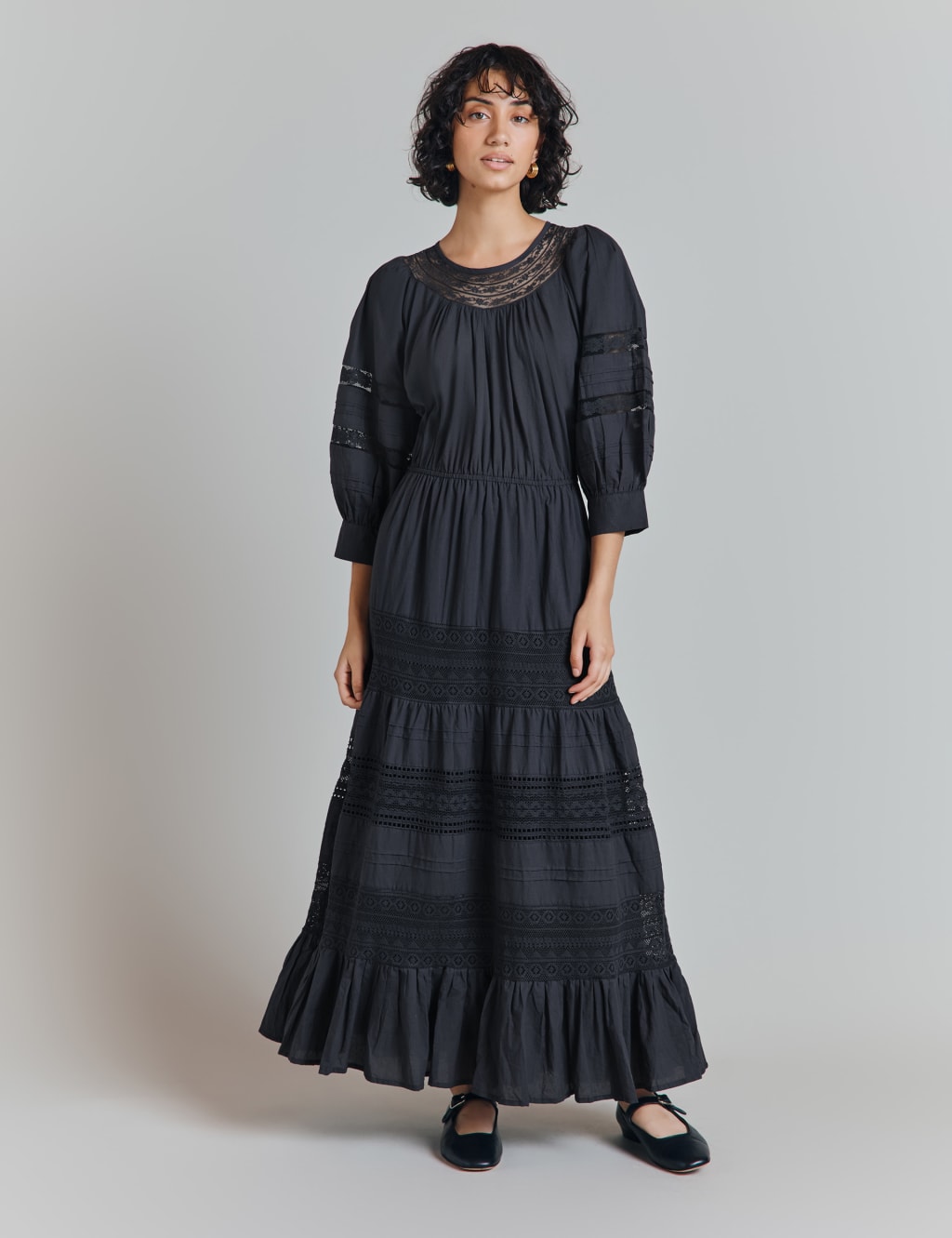Pure Cotton Embroidered Midi Tiered Dress 1 of 4
