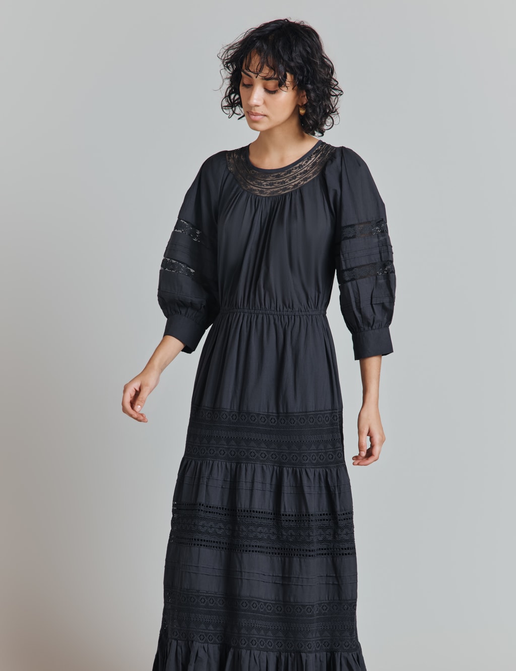 Pure Cotton Embroidered Midi Tiered Dress 2 of 4