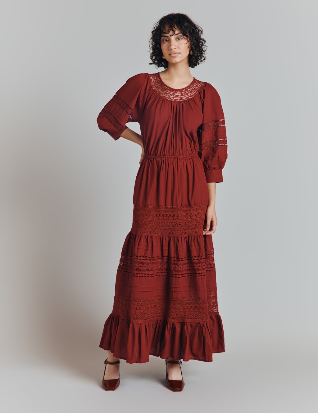 Pure Cotton Embroidered Midi Tiered Dress 2 of 4