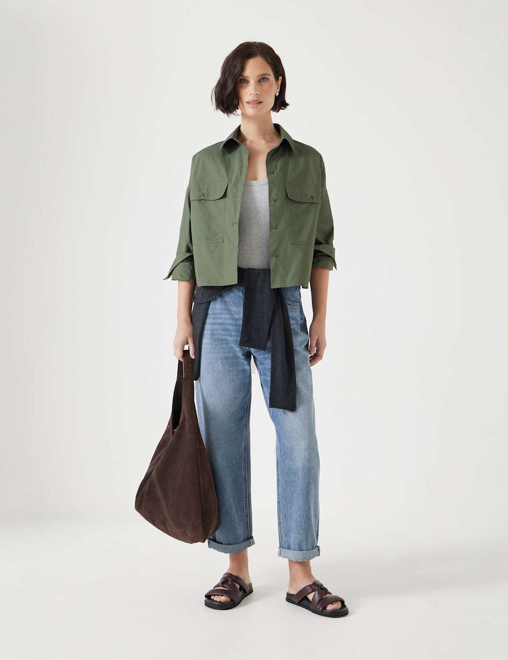 Pure Cotton Oversized Cropped Utility Shirt 4 of 5