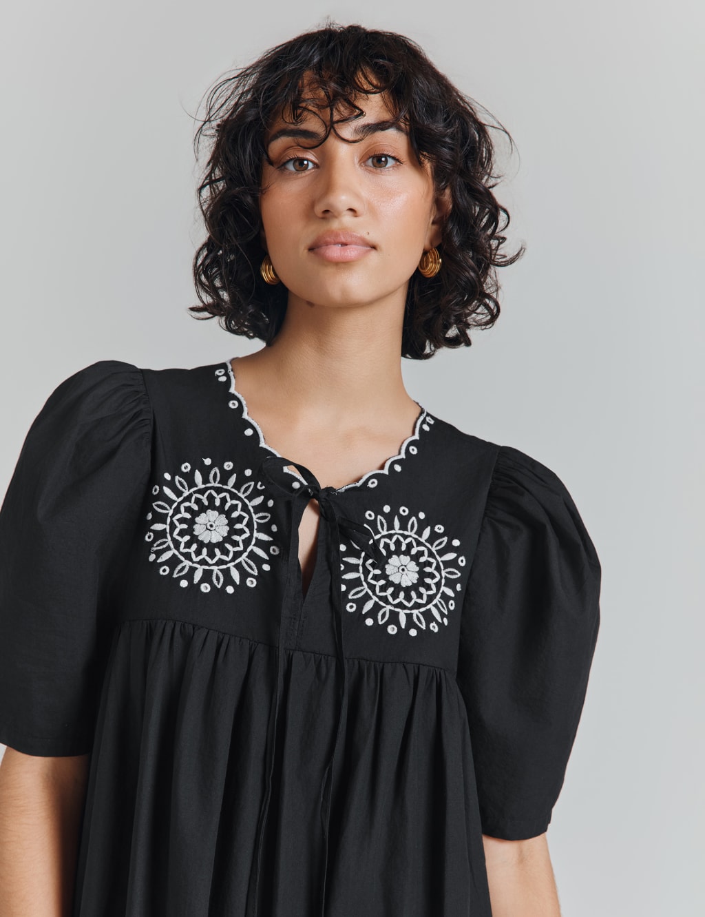 Pure Cotton Embroidered Midi Smock Dress
