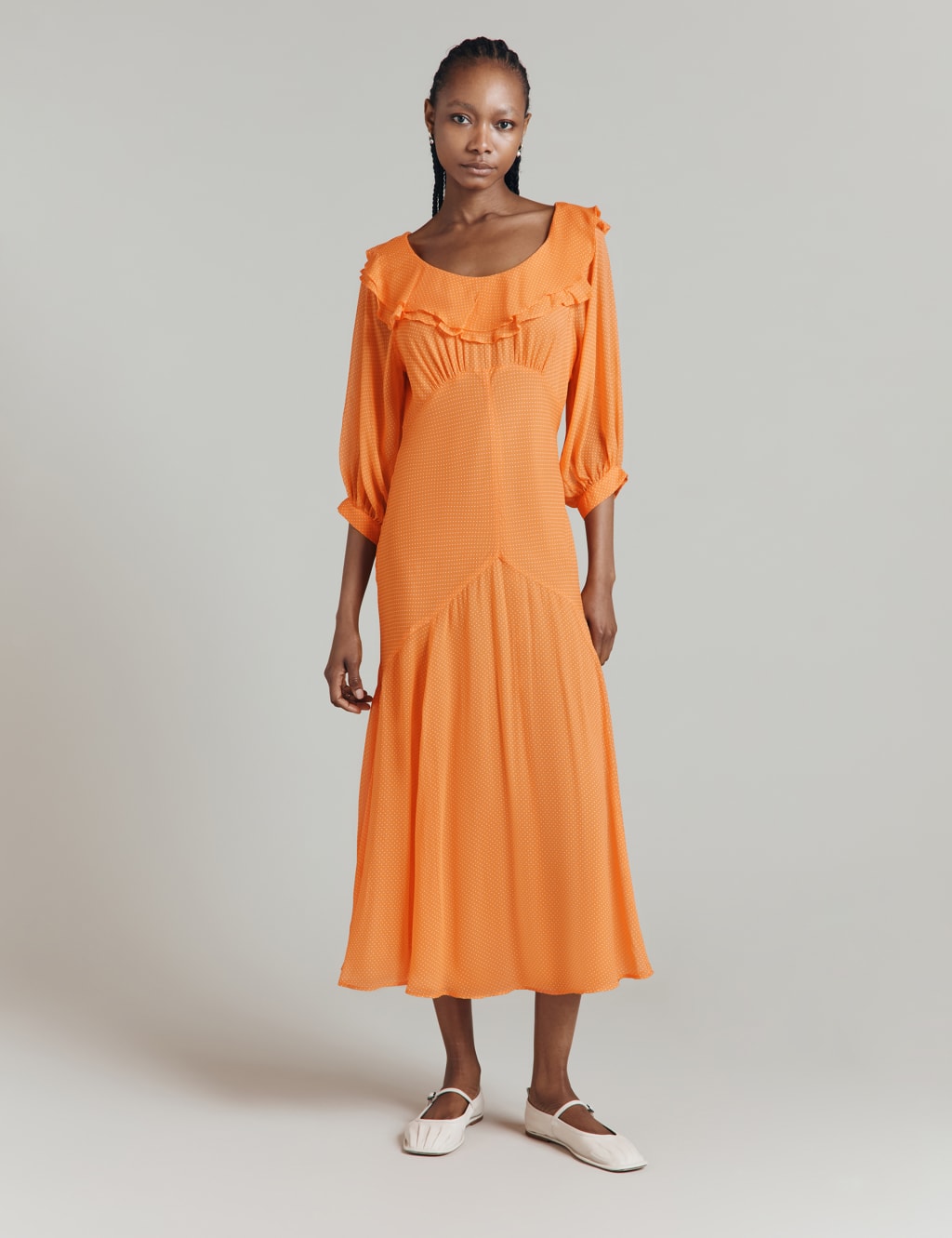Spot ruffle dress cheap