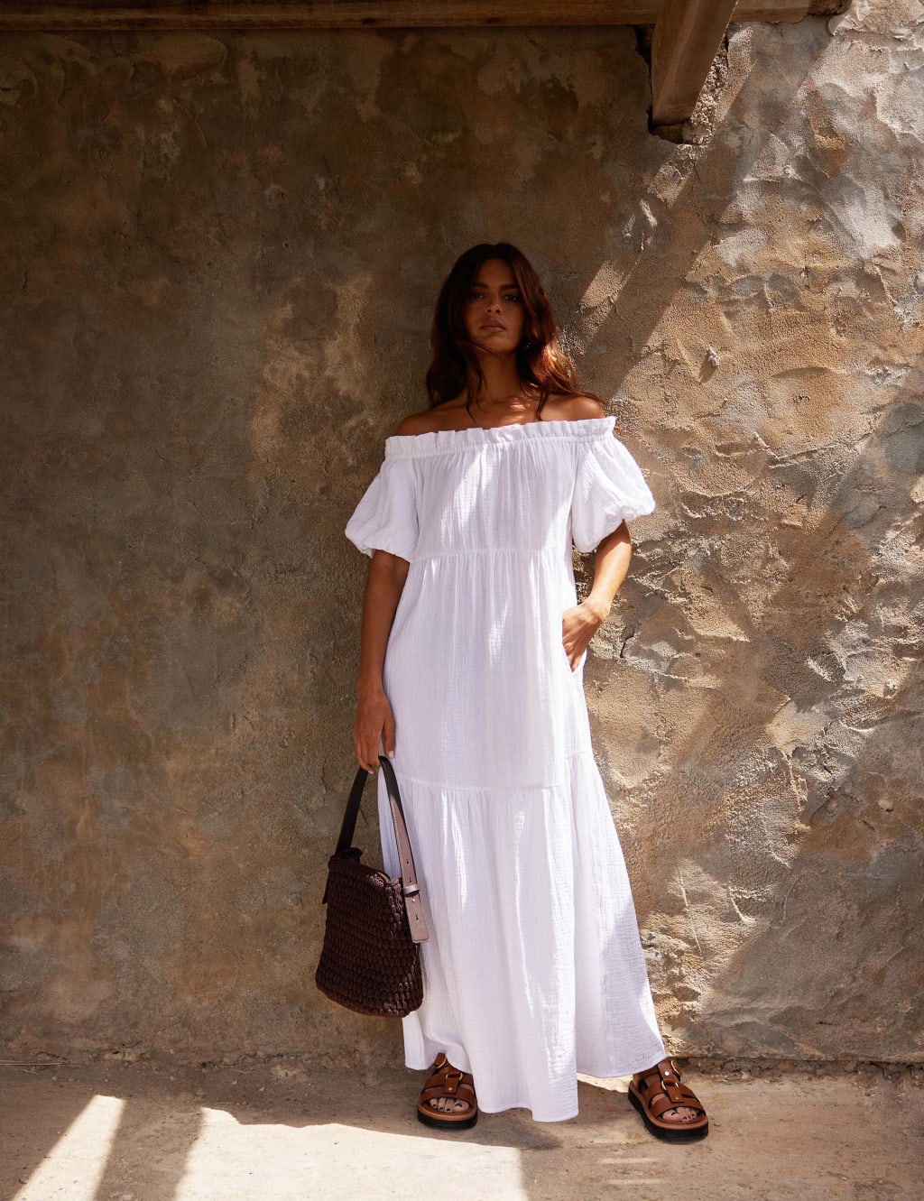 Pure Cotton Bardot Maxi Tiered Dress RO ZO M S
