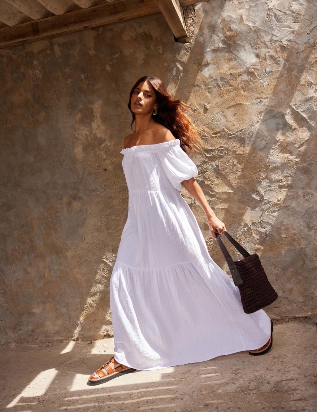 Pure Cotton Bardot Maxi Tiered Dress RO ZO M S