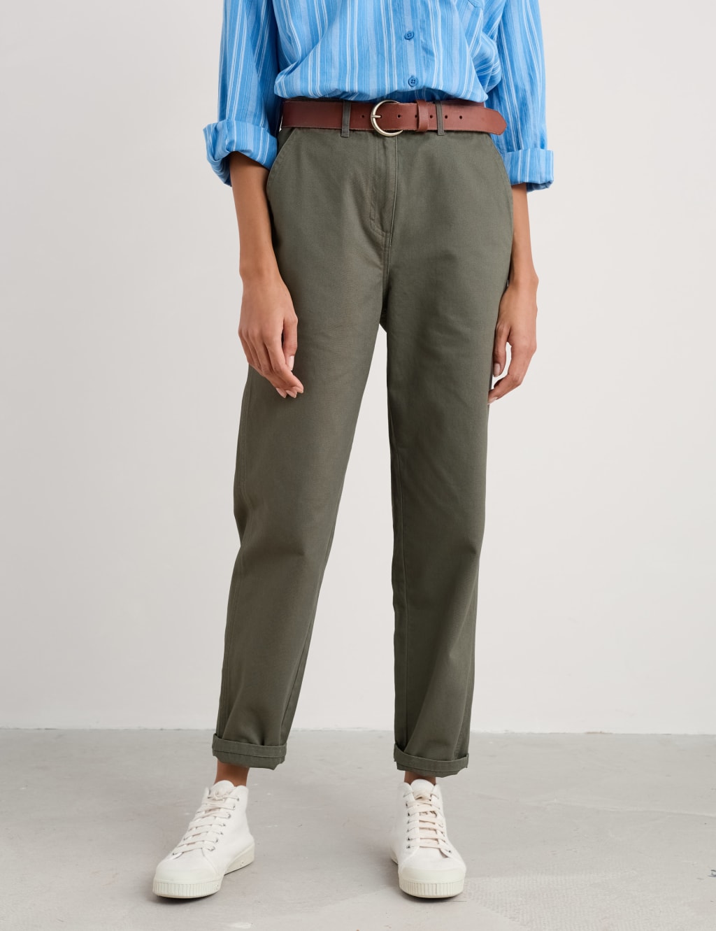 Pure Cotton Tapered Cropped Trousers 3 of 4