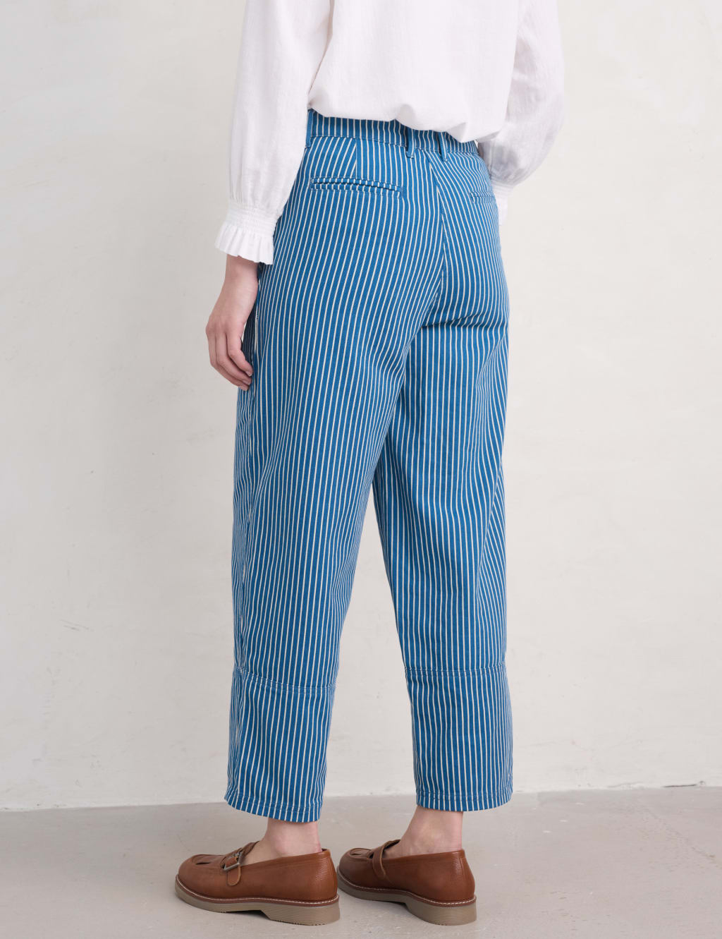 Pure Cotton Striped Tapered Ankle Grazer Trousers 4 of 4
