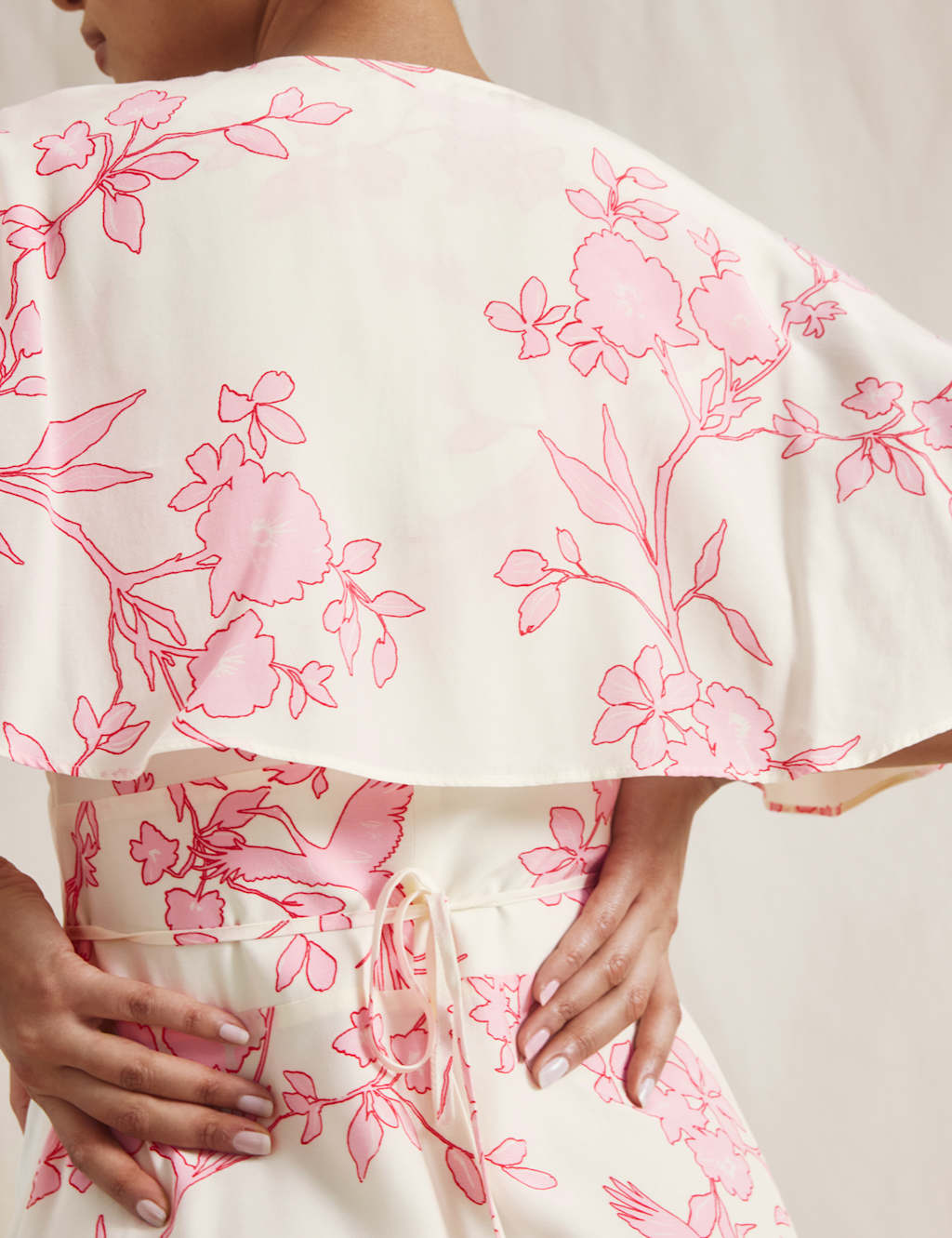 Floral V-Neck Kimono Cape Detail Midi Dress 5 of 6