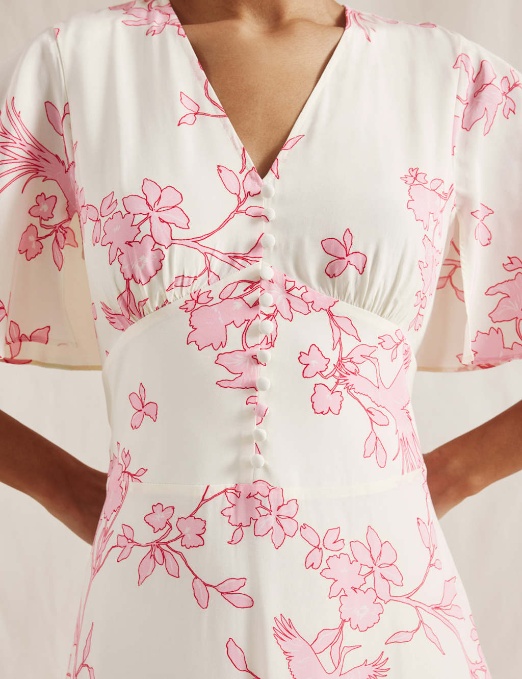 Floral V-Neck Kimono Cape Detail Midi Dress 6 of 6