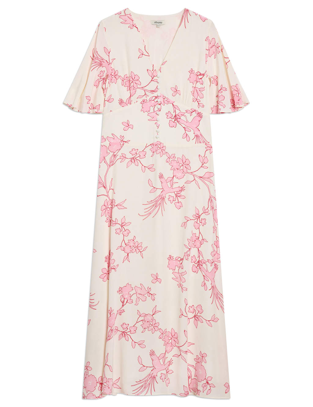Floral V-Neck Kimono Cape Detail Midi Dress 2 of 6